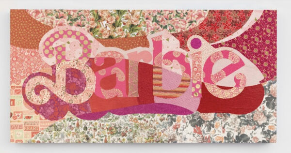 IMage of a collaged work with the word Barbie